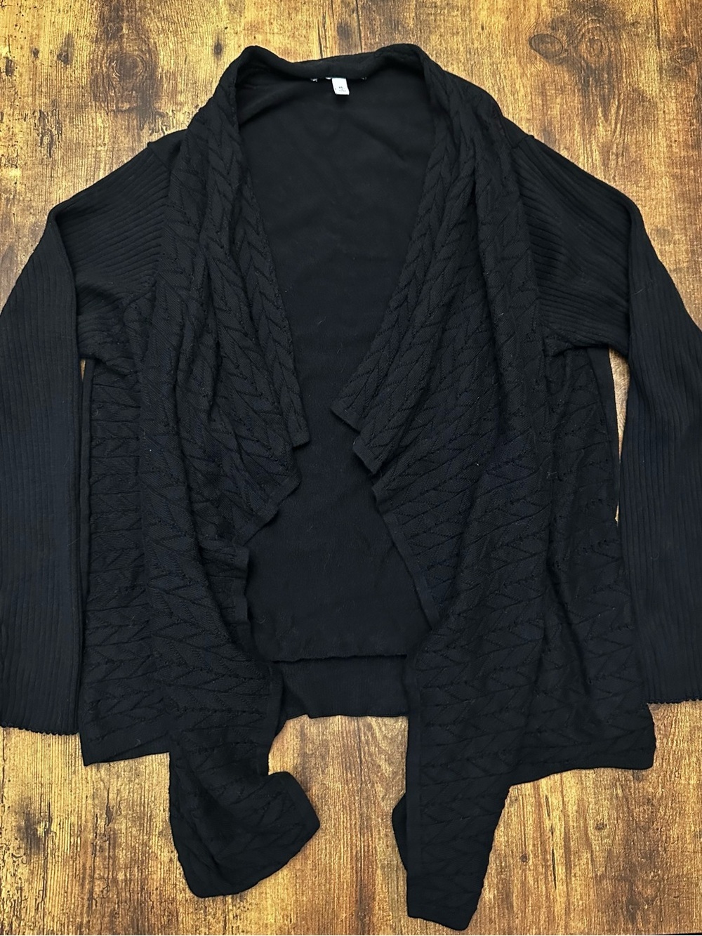 Chaus Black Open-Front Draped Knit Cardigan #253